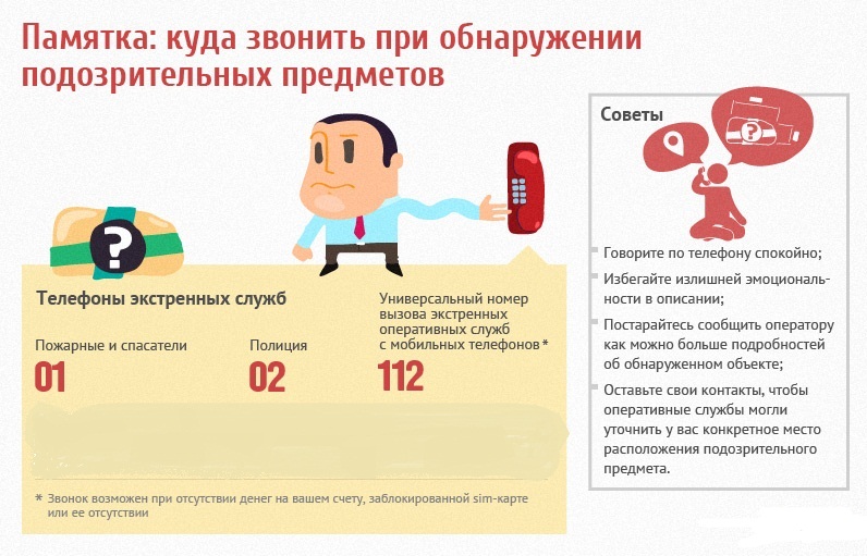 Куда звонить при обнаружении подозрительных предметов